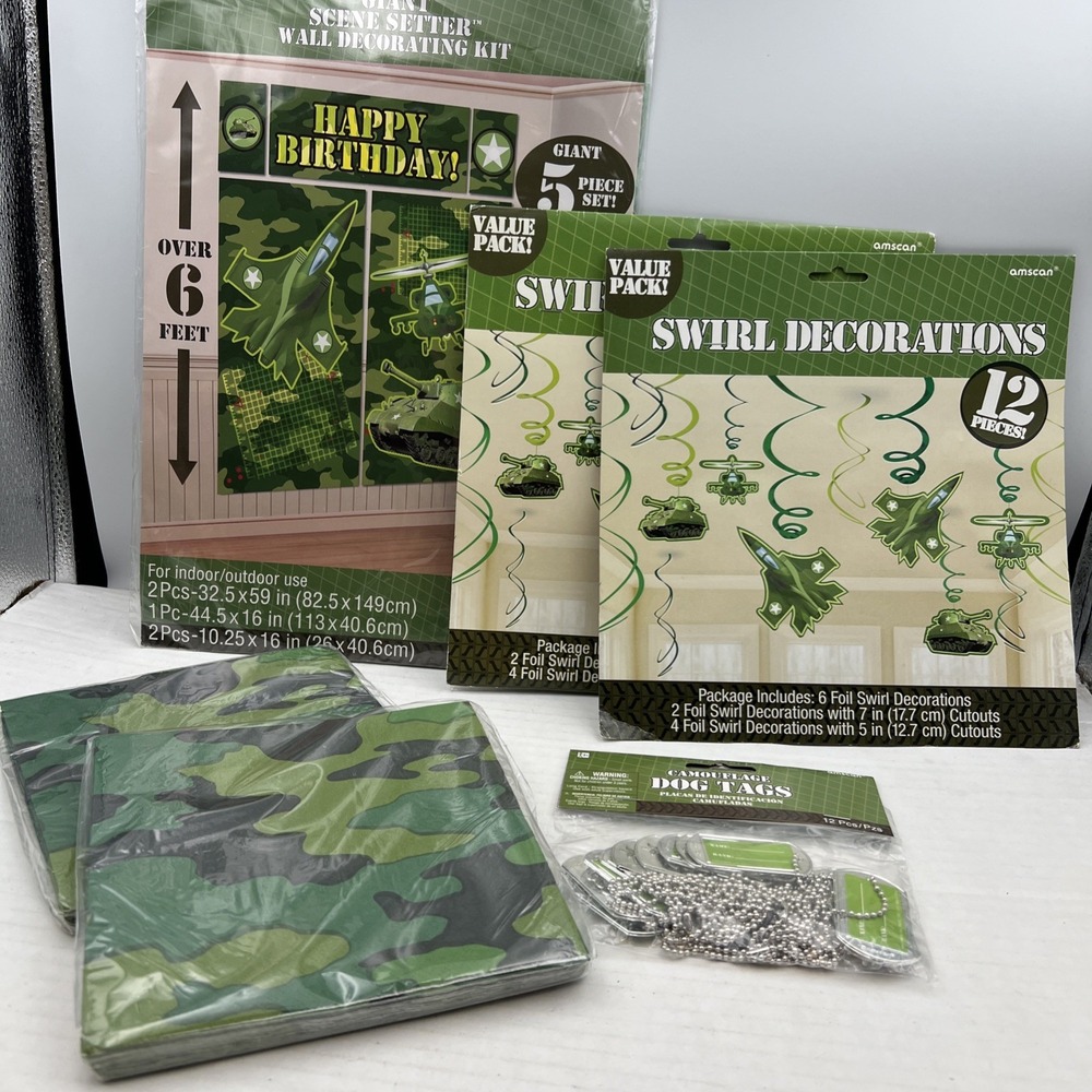 MILITARY ARMY CAMOUFLAGE‎ BIRTHDAY PARTY SET - 6 PACKAGES  PARTY SUPPLIES